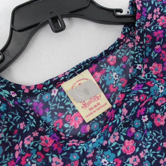 Faded Glory Girls XS (4-5) Blue Pink Floral Flutter Sleeve Sheer Shirt NWOT - Picture 4 of 5